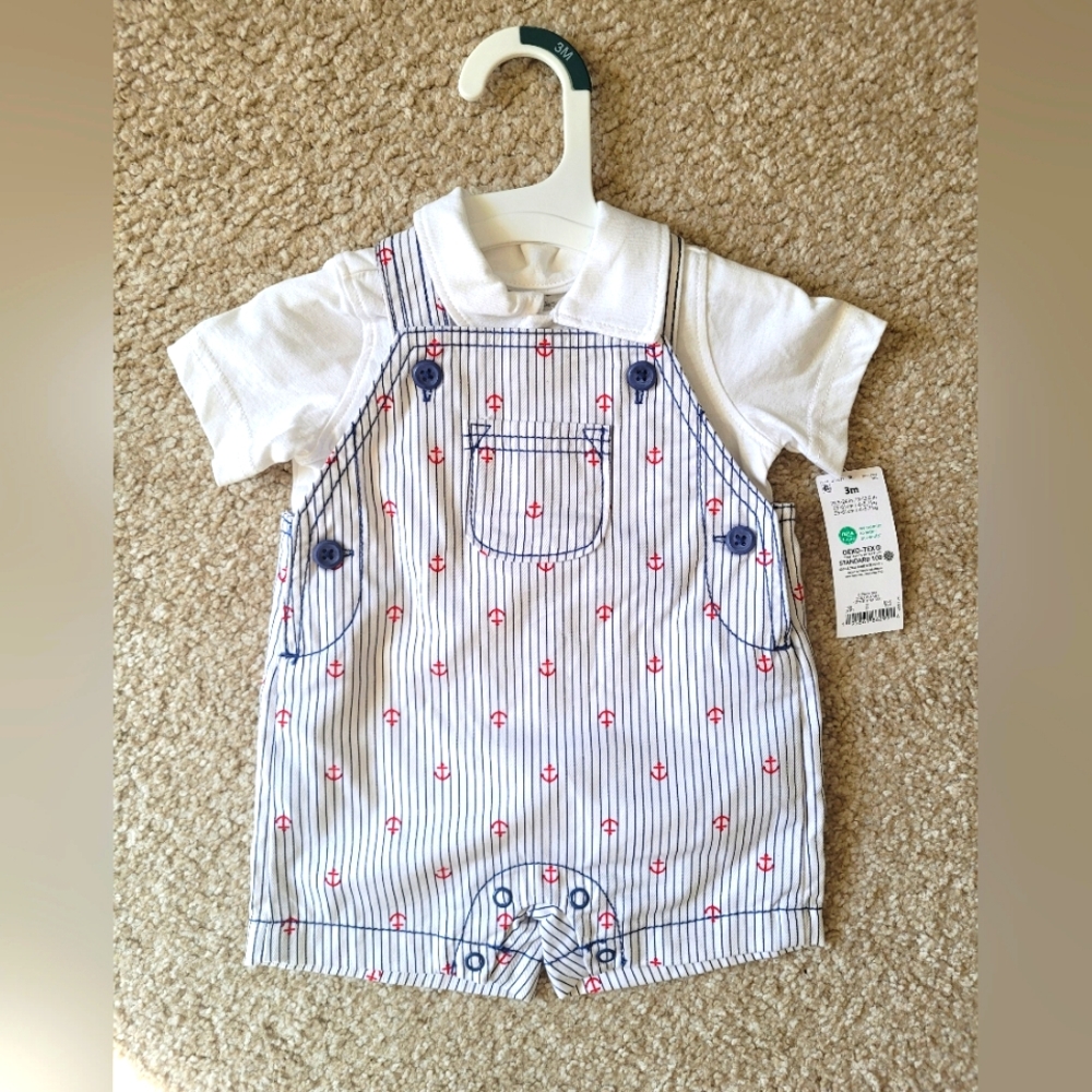 NWT**Striped Baby Overalls with Anchor Print